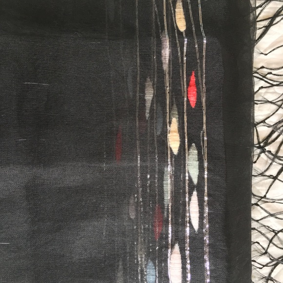 Silk black sheer scarf with embroidery  by NYC Designer Carol Patterson - Picture 5 of 8